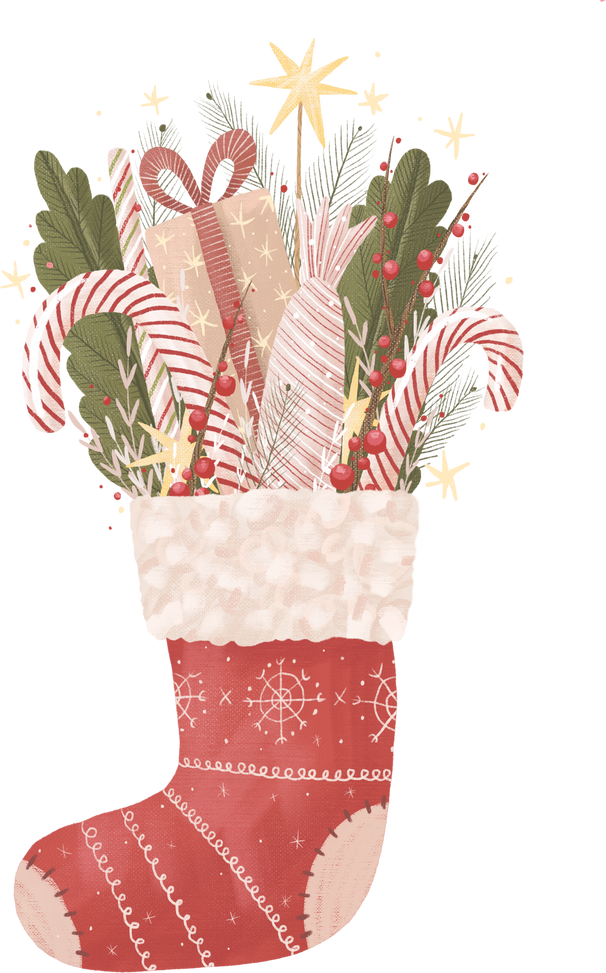 Christmas Stocking with Candy Cane and Gifts